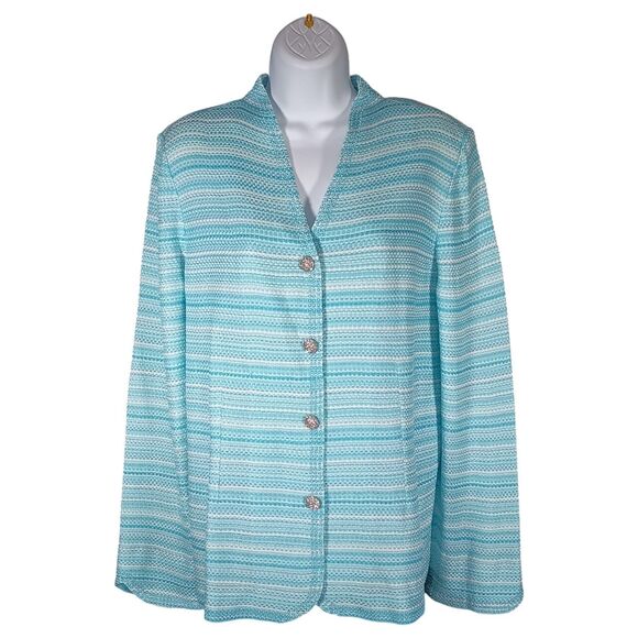 Ming Wang Jacket XL Womens Blue White Cardigan Classic V-Neck Long Sleeve - Picture 1 of 6
